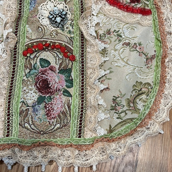 Vintage Maggie Mae of Mount Dora tapestry lace appliqué floral boho shoulder bag - Picture 6 of 9